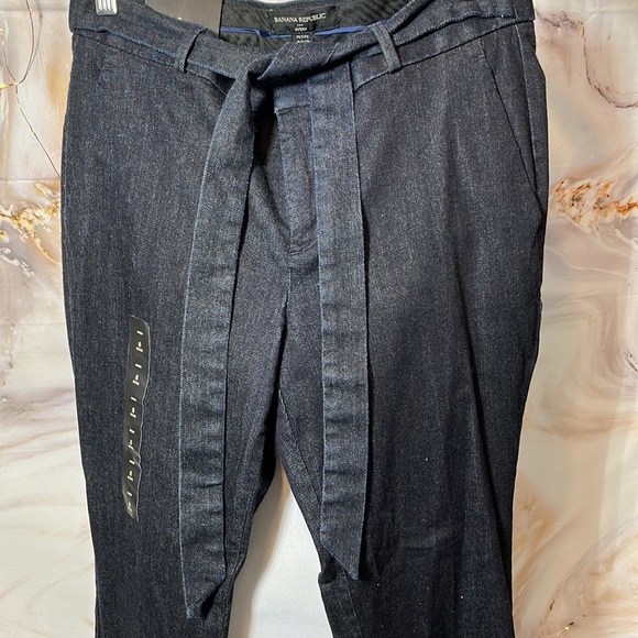 Banana Republic Avery Trouser Paper Bag Pants Ankle Dark Blue Denim SZ Petite 8 - Picture 2 of 11